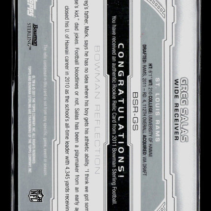 2011 Bowman Sterling Greg Salas #BSR-GS RC Authentic Player-Worn Relic Jersey