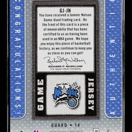 2007 Upper Deck Game Jersey Jameer Nelson #GJ-JN Game-Used Jersey Memorabilia