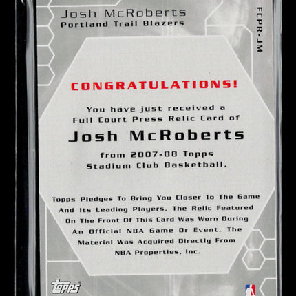 2007 Topps Stadium Club Josh McRoberts #FCPR-JM Relic 032/499 Jersey