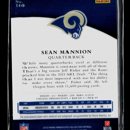2015 Panini Immaculate Collection Sean Mannion #140 01/14 Patch RC Auto