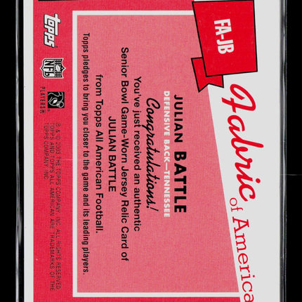 2003 Topps All American Fabric of America Julian Battle #FA-JB Relic Jersey