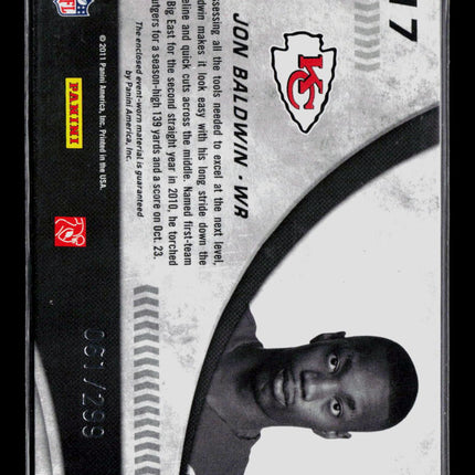 2011 Donruss Elite New Breed Jon Baldwin #17 Memorabilia Jersey 061/299