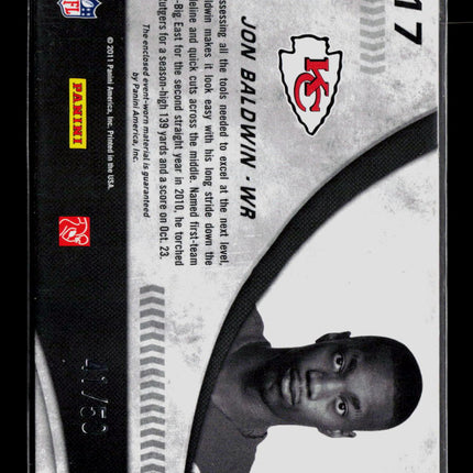 2011 Donruss Elite New Breed Prime Jon Baldwin #17 Memorabilia /50 Prime Patch
