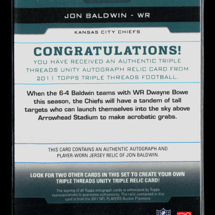 2011 Topps Triple Threads Jon Baldwin #TTUAR-10 /50 Jersey Auto