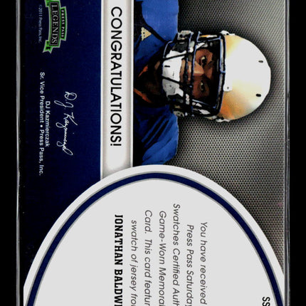 2011 Press Pass Legends Saturday Swatches Jonathan Baldwin #SSW-JB Jersey