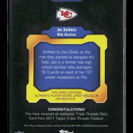 2011 Topps Triple Threads Jon Baldwin #TTR-31 Relic 34/36 Jersey