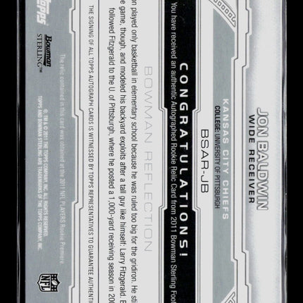 2011 Bowman Sterling Jon Baldwin #BSAR-JB Autograph RC Jersey Auto