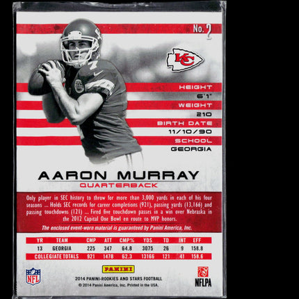 2014 Panini Rookies & Stars Aaron Murray #2 Event-Worn Jersey RC