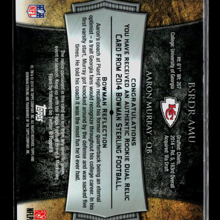 2014 Bowman Sterling Aaron Murray #BSRDR-AMU Jersey Dual Relic