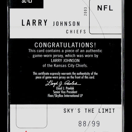 2004 SkyBox L.E. Sky's the Limit Larry Johnson #SL-LJ Game-Worn Jersey 88/99