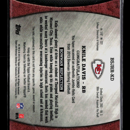 2013 Bowman Sterling Knile Davis #BSJRR-KD RC Player-Worn Relic Jersey