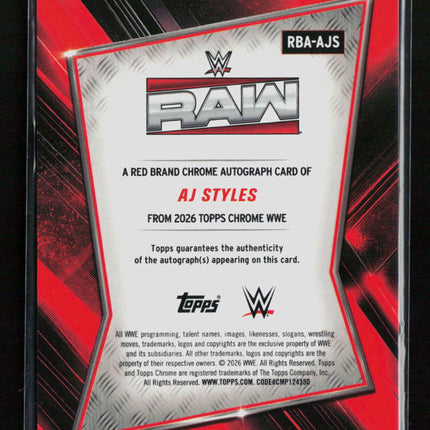 2026 Topps Chrome WWE AJ Styles #RBA-AJS Green 03/99 Auto