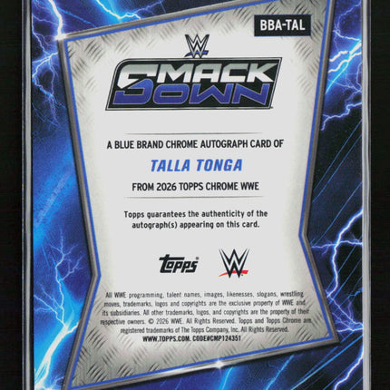 2026 Topps Chrome WWE Talla Tonga #BBA-TAL Blue Brand RC Auto
