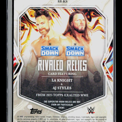2025 Topps Exalted WWE Rivaled Relics LA Knight AJ Styles #RR-KS Dual Relic