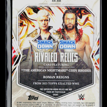 2025 Topps Exalted WWE Roman Reigns Cody Rhodes #RR-RR 40/99 Dual Relic