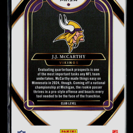 2024 Panini Select J.J. McCarthy #246 Black Yellow Shock Prizm RC