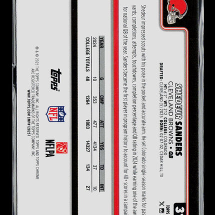 2025 Topps Chrome Shedeur Sanders #315 Pink Wave RC 157/250