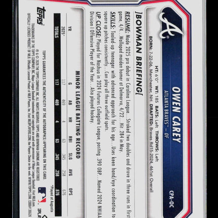 2026 Topps Bowman Chrome Owen Carey #CPA-OC Green 08/99 Auto