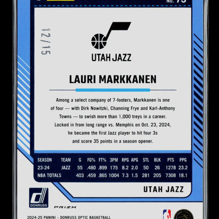2025 Panini Donruss Optic Lauri Markkanen #73 Blue Glitter 12/15