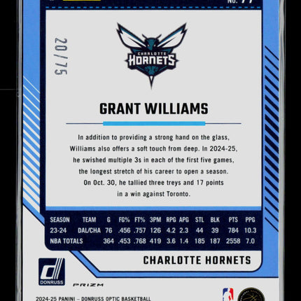 2025 Panini Donruss Optic Grant Williams #77 Red Glitter 20/75
