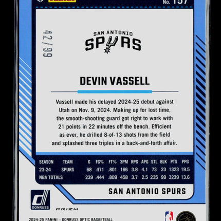 2025 Panini Donruss Optic Basketball Devin Vassell #157 Copper Glitter /99