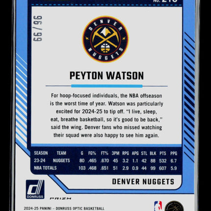 2025 Panini Donruss Optic Peyton Watson #216 Copper Glitter /99