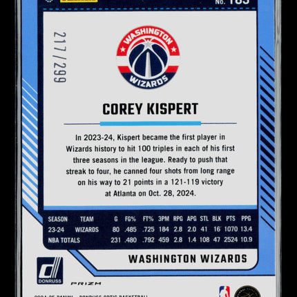2025 Panini Donruss Optic Corey Kispert #183 Orange Hyper /299