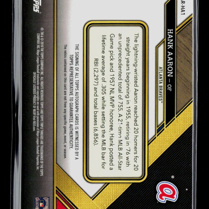 2016 Topps Triple Threads Hank Aaron #TTAR-HA1 Game-Used Bat Relic Auto /18