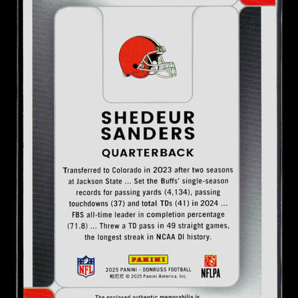 2025 Panini Donruss Football Shedeur Sanders #RPJ-SSS Jersey