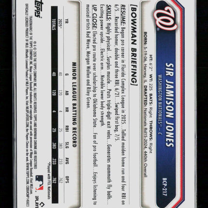 2026 Bowman Chrome Sir Jamison Jones #BCP-217