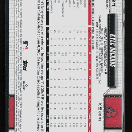 2026 Topps Series One Kyle Backhus #21 RC