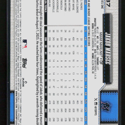 2026 Topps Series One Jakob Marsee #37 Team Border RC