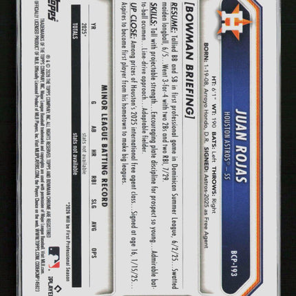 2026 Topps Bowman Chrome Juan Rojas #BCP-193
