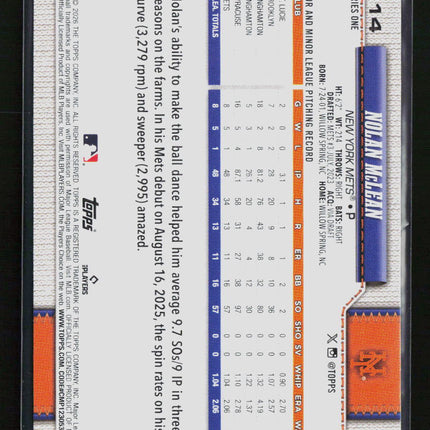 2026 Topps Series One Nolan McLean #214 RC