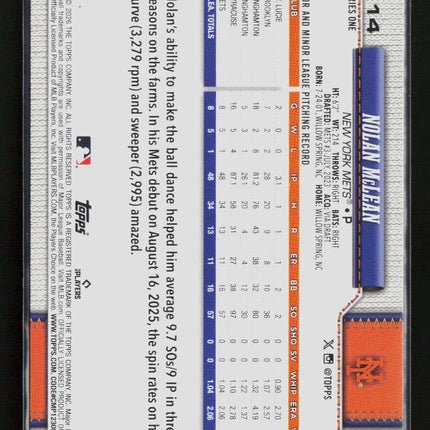 2026 Topps Series 1 Nolan McLean #214 RC