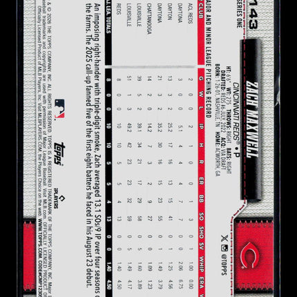 2026 Topps Series One Zach Maxwell #143 RC
