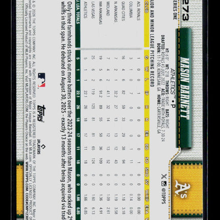 2026 Topps Series 1 Mason Barnett #273 RC