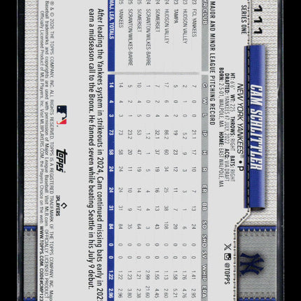 2026 Topps Series One Cam Schlittler #111 RC