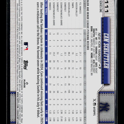 2026 Topps Cam Schlittler #111 RC