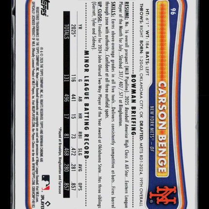 2026 Topps Bowman Chrome Carson Benge #96 Mojo Refractor RC
