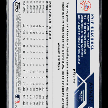 2023 Topps Series 2 Kyle Higashioka #646 Gold 0966/2023