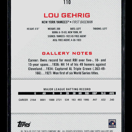 2022 Topps Gallery Lou Gehrig #110