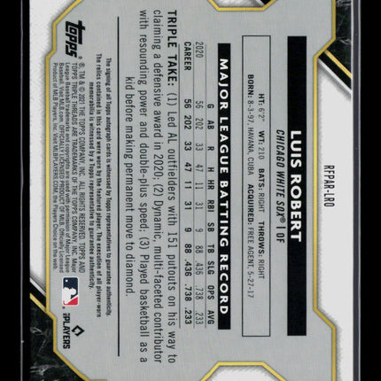 2021 Topps Triple Threads Luis Robert #RFPAR-LRO Emerald 70/99 Patch Auto