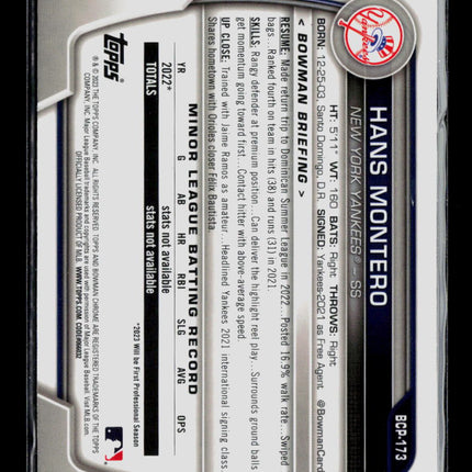 2023 Bowman Chrome Hans Montero #BCP-173 Mojo Refractor