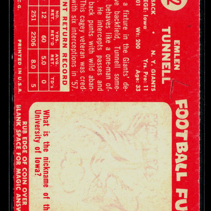 1958 Topps Emlen Tunnell Em Tunnell #42