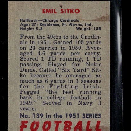 1951 Bowman Emil Sitko #139
