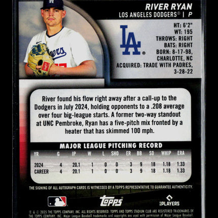2025 Topps Stadium Club River Ryan #SCBA-RR RC 09/25 Auto