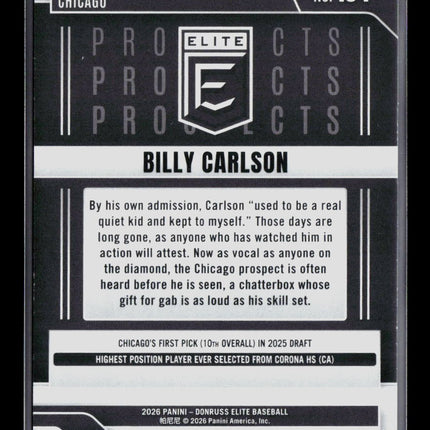 2026 Panini Donruss Elite Baseball Billy Carlson #194 Aspirations 433/499