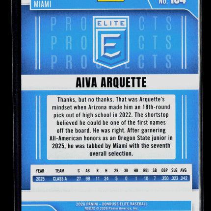 2026 Panini Donruss Elite Baseball Aiva Arquette #184