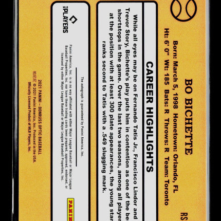 2021 Panini Donruss Optic Baseball Bo Bichette #RS87-BI Auto